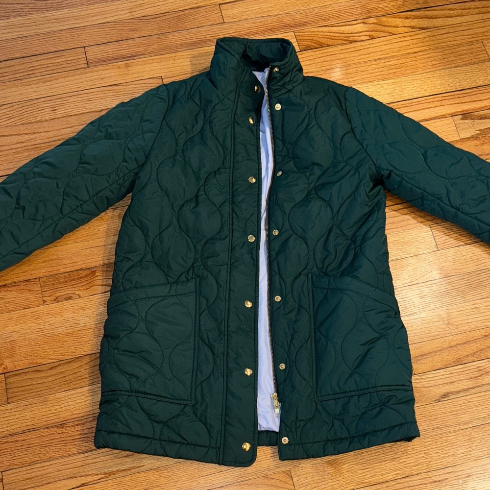 J. Crew Dark Green Quilted Puffer Jacket